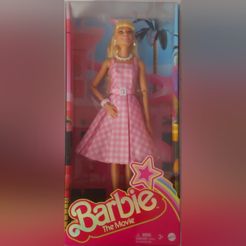 Barbie The Movie Barbie in Pink Gingham Dress Doll Mattel HPJ96 NIB {GM0133}CKB